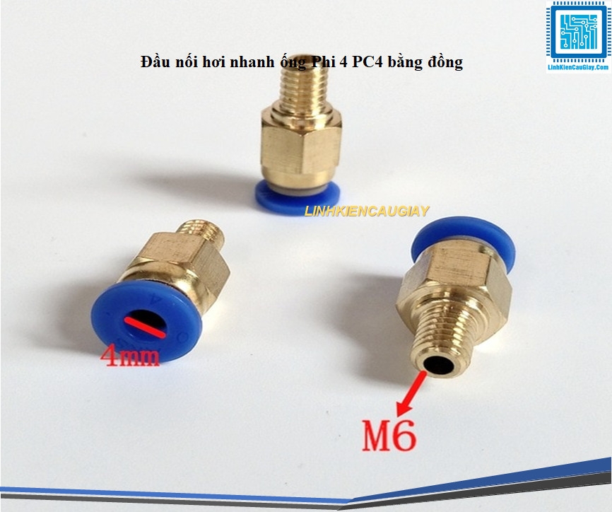 Đầu nối hơi nhanh ống Phi 4 PC4 bằng đồng