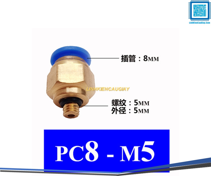 Đầu nối hơi nhanh ống Phi 8 (PC8) bằng đồng