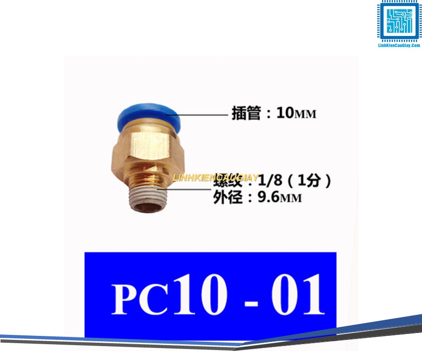 Đầu nối hơi nhanh ống Phi 10 (PC10) bằng đồng