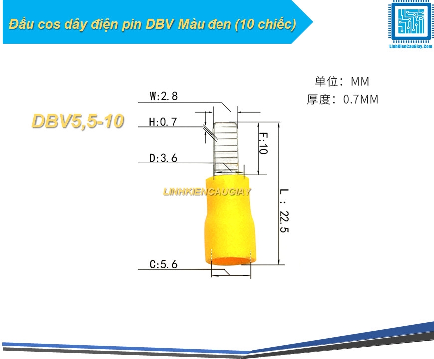 Đầu cos dây điện pin DBV Màu đen (10 chiếc)