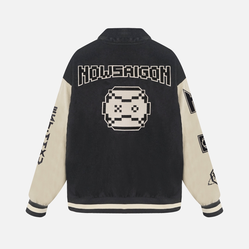 PIXEL WORLD VARSITY JACKET - GREY/CREAM