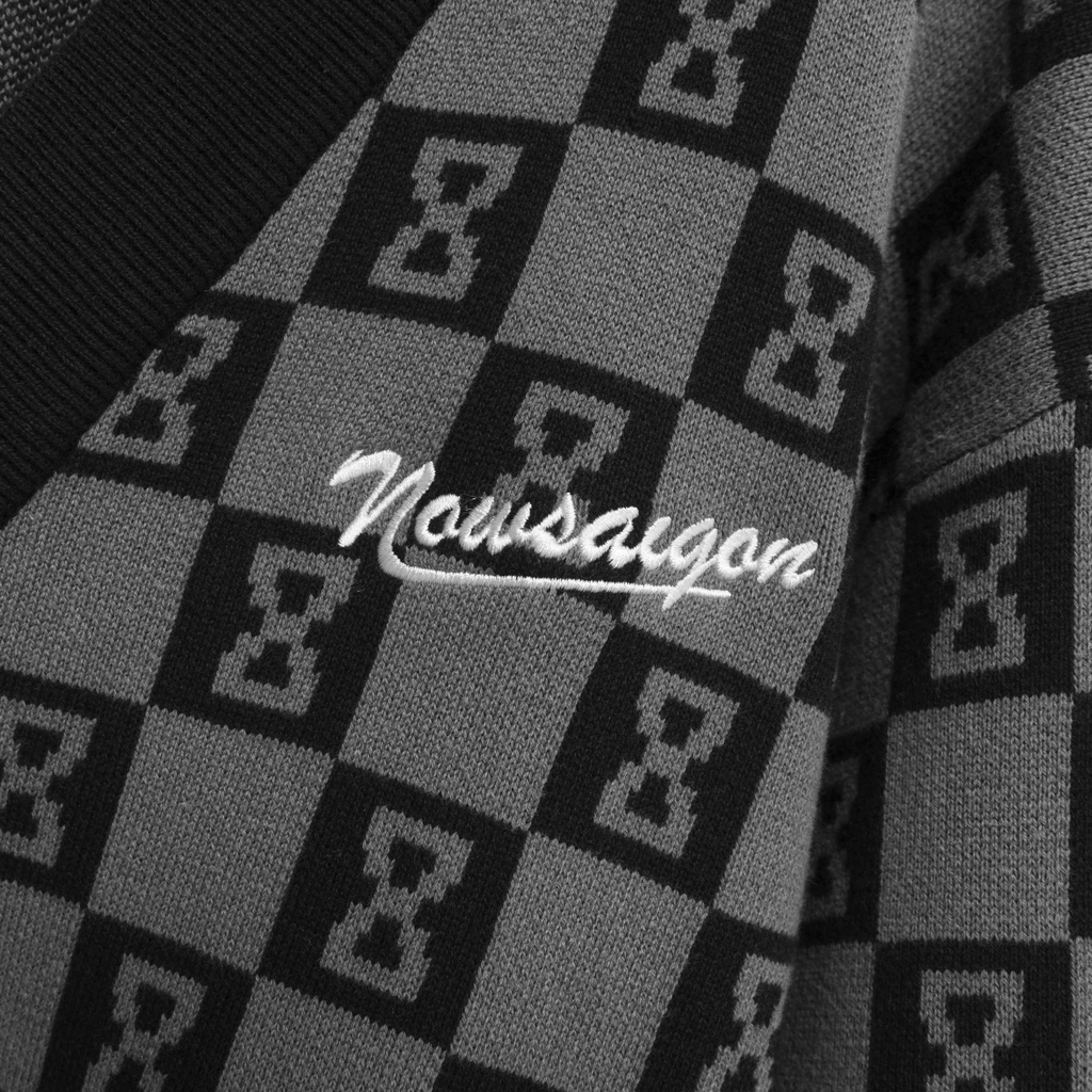 CHECKERBOARD KNIT CARDIGAN - GREEN/WHITE main image 1