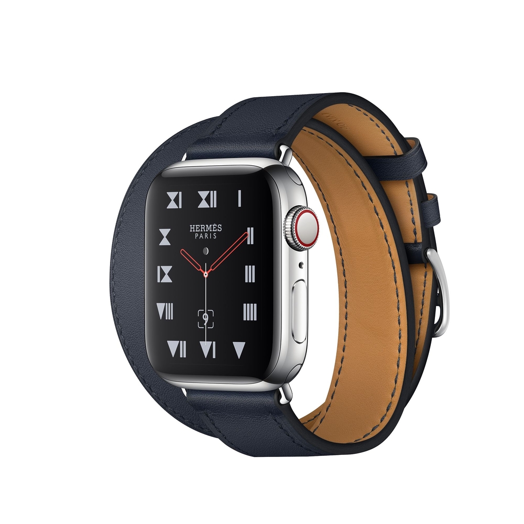 apple watch hermès stainless steel case with bleu indigo swift leather single tour