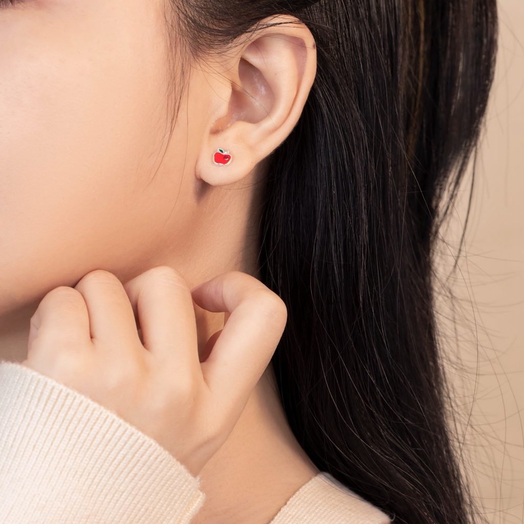 Bông tai bạc 925 cao cấp tạo hình trái táo dễ thương - SB5603 CÔNG ...