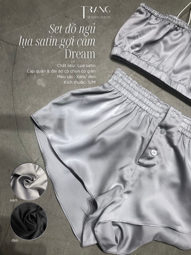 SET ĐỒ NGỦ LỤA SATIN GỢI CẢM DREAM XÁM