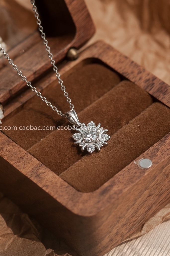 Dây chuyền bạc ta xi vàng trắng đính kim cương Moissanite 5 li Vintage