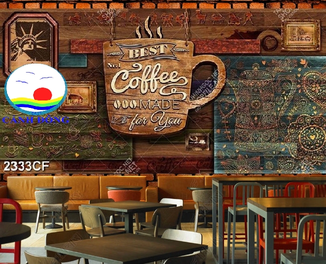 Trang trí quán cà phê coffee đẹp sang trọng Tranh dán tường, kính ...