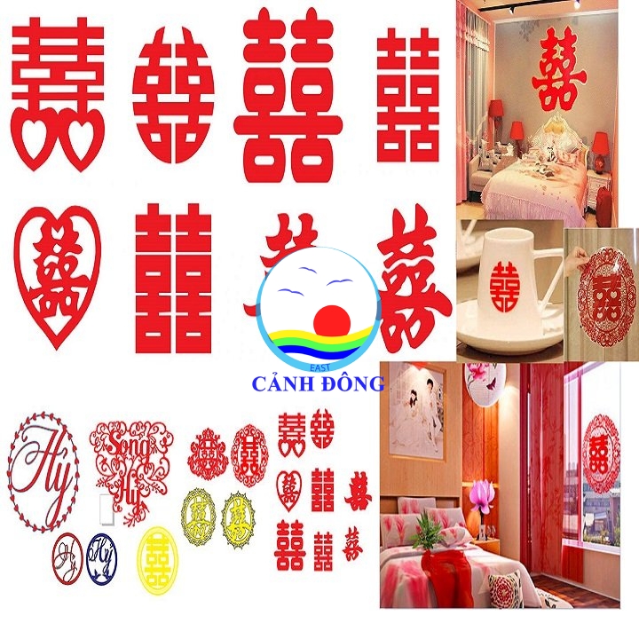 Decal Chữ Hỷ Đủ Size Lớn Nhỏ Sẵn Keo In Theo Yêu Cầu Trang Trí Cưới,