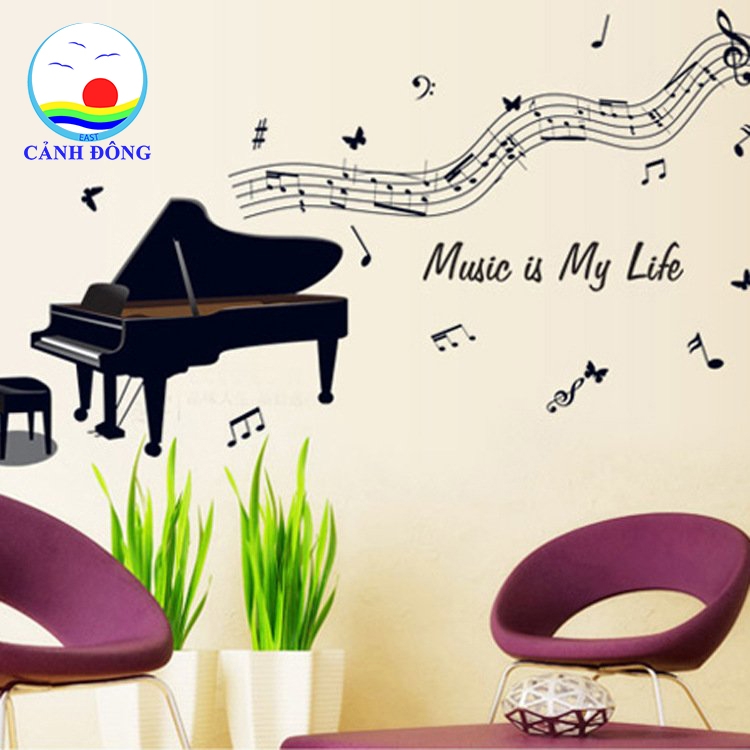 Decal Dán Tường Piano Âm Nhạc Trang Trí Sang Trọng