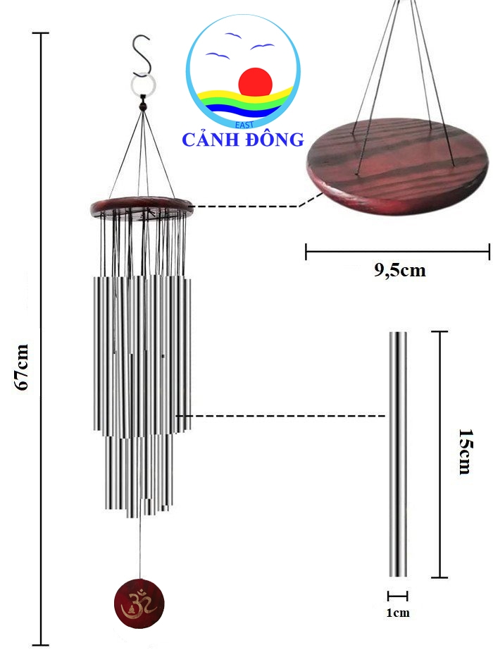 Chuông Gió 18 Thanh Khắc Hình Chữ Om May Mắn Bình An
