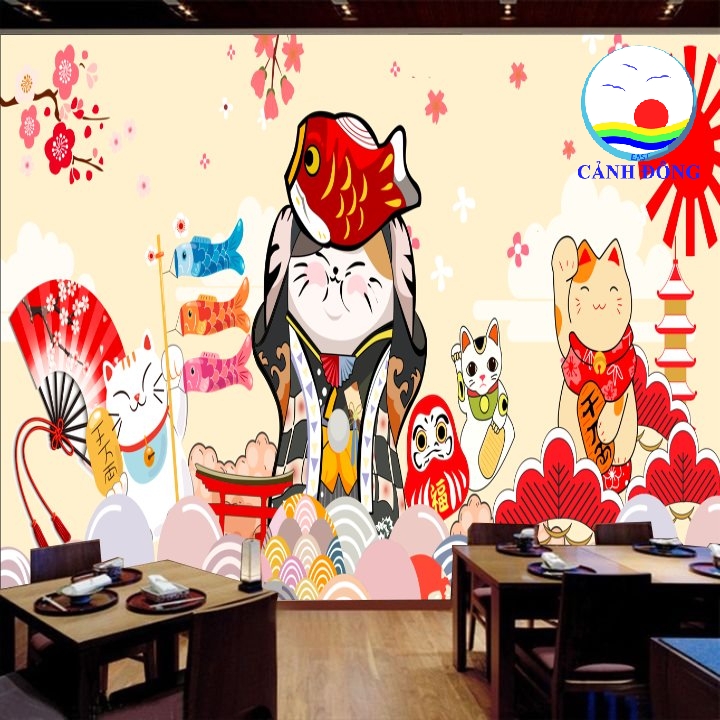 Tranh dán tường mèo thần tài Nhật bản MANEKI NEKO in size theo yêu ...