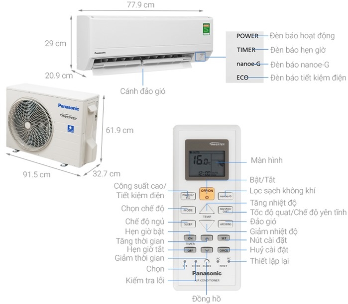 Máy lạnh Panasonic Inverter 1 HP CU/CS-XU9UKH-8-1