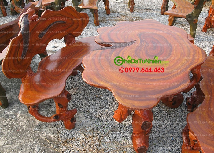 Bộ bàn ghế đá xi măng giả gỗ GG-436 | 0979644463