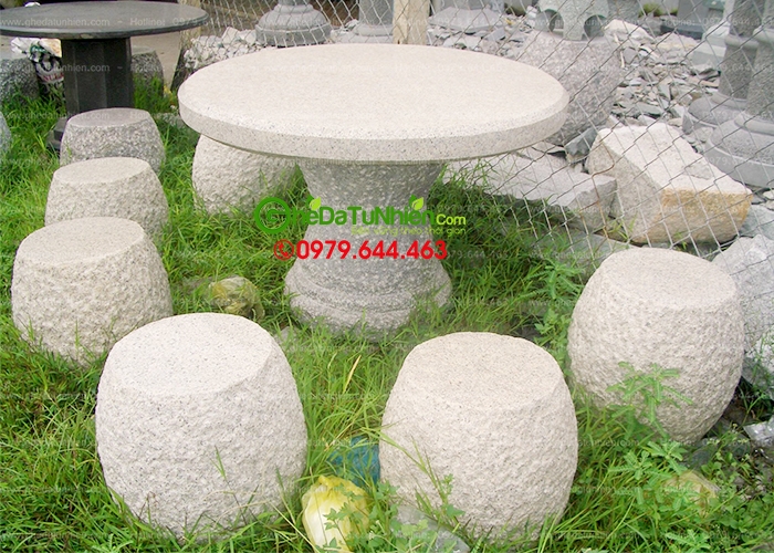 Bàn ghế đá Bazan đẹp (XÁM TRẮNG) BZ-920 | 0979644463