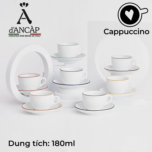 Bộ đĩa và ly sứ Ancap Cappuccino 180ml cà phê  vẽ tay lên viền