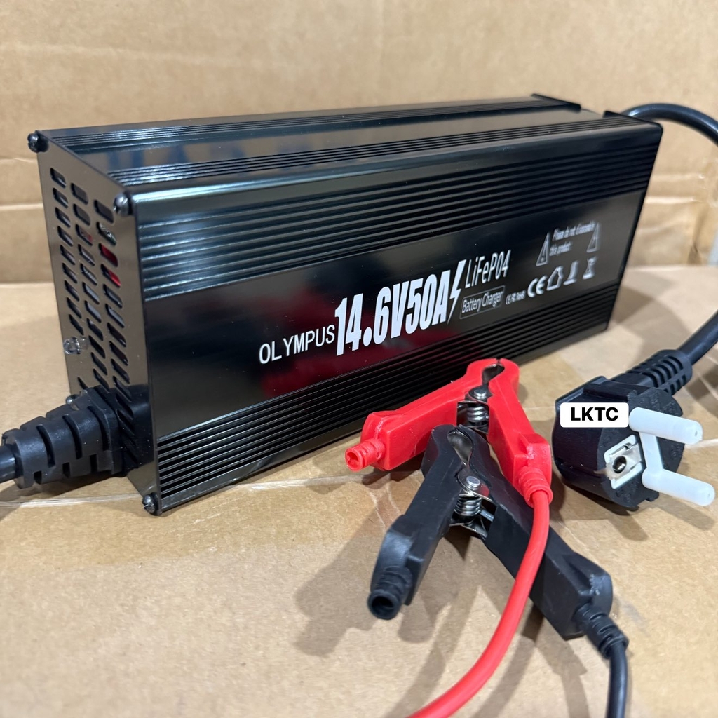 Bộ Sạc Pin Sắt Vỏ Nhôm OLYMPUS 4S 14.6V 50A Kẹp Đỏ Đen
