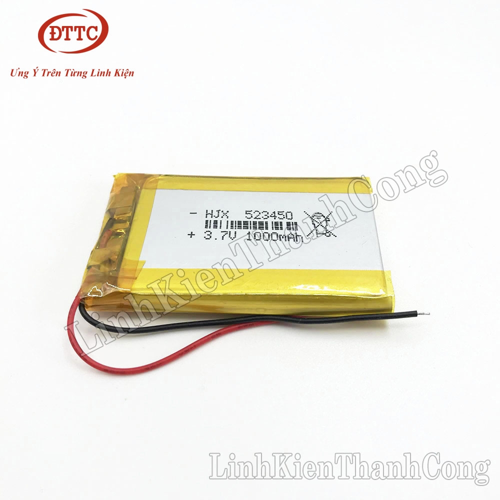 Pin Lipo Polymer 3.7V 1000mAh 5.2x34x50mm (Có Mạch Bảo Vệ)