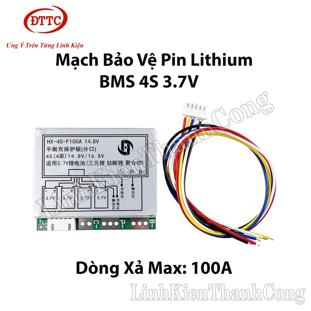 Mạch Bảo Vệ Pin Lithium 18650 3.7V BMS 4S 100A- Hệ 4 Cell Nối Tiếp
