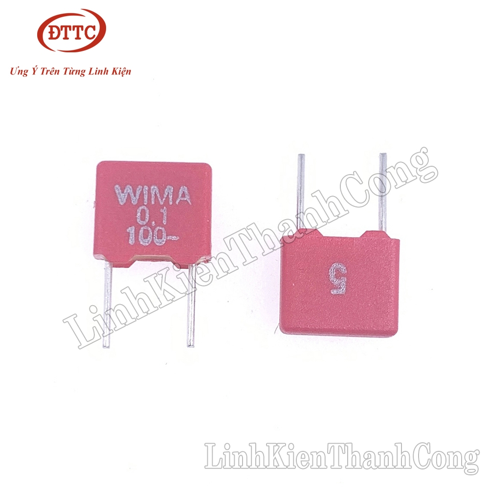 4x WIMA MKS2 1uF 100V 5% Metallized Polyester Film Capacitor – Radial, 5mm Pitch – MKS2D041001K00JSSD
