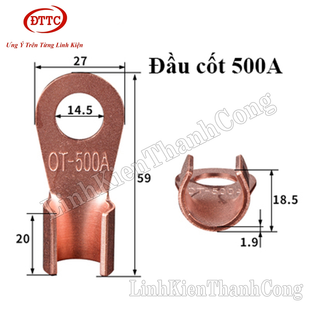 Đầu Cốt Đồng 500A OT-500A Lỗ M14.5 14.5mm