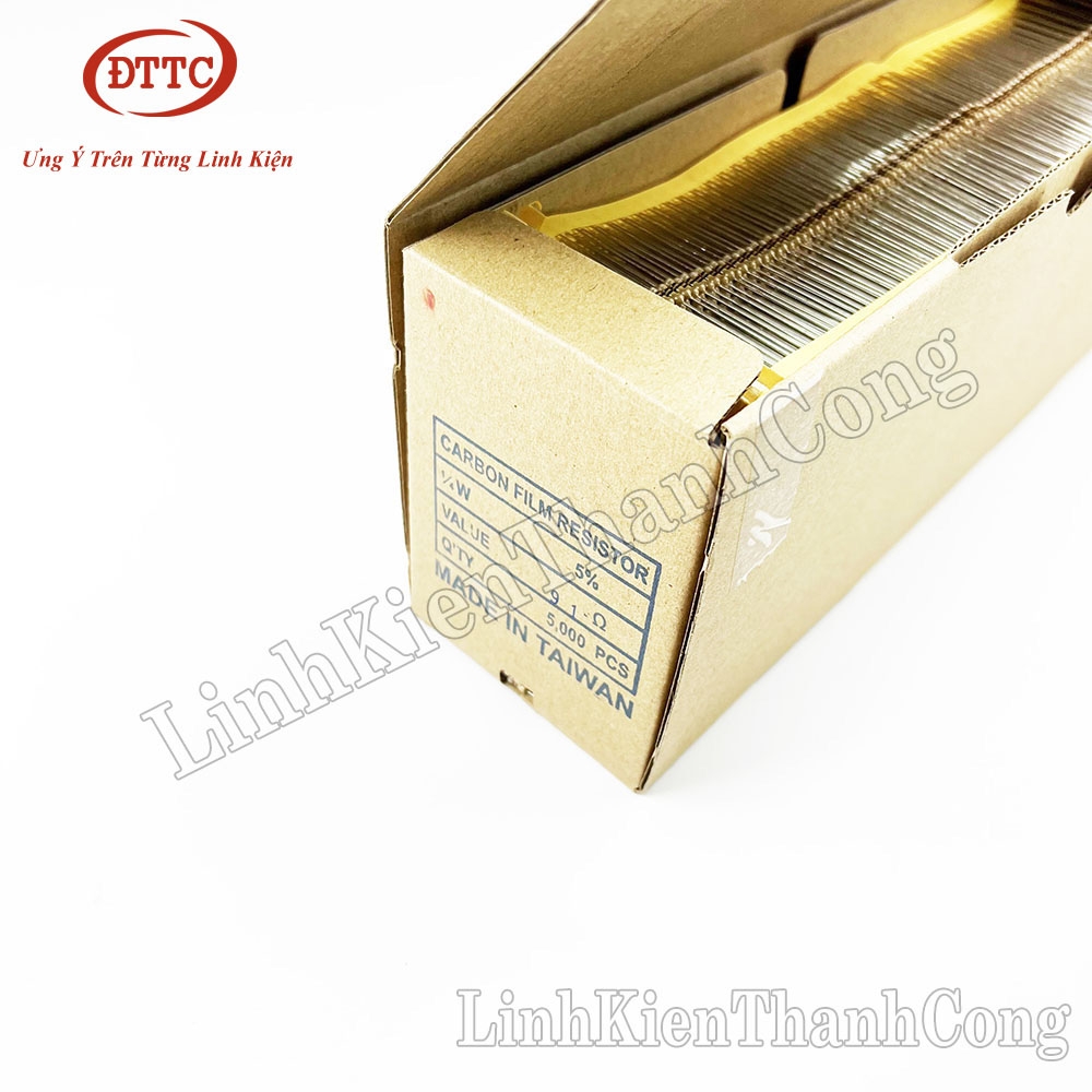 (Nguyên Hộp) Điện Trở Đài Loan Chân Đồng 91R 1/4W 5% 4 Vạch Màu (5000 Chiếc)