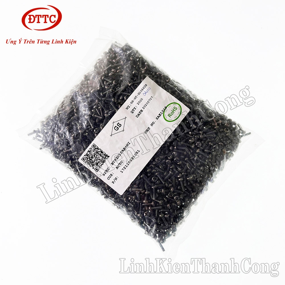 Vít M3x10mm Màu Đen Bắt Sò, Mosfet (Kilogam)