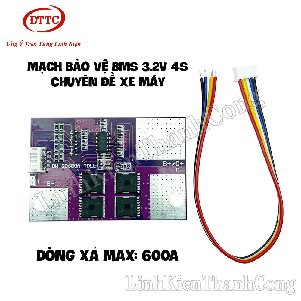 Mạch Bảo Vệ BMS 3.2V 4S 600A Chuyên Đề Xe Máy (Sạc Xả Chung)