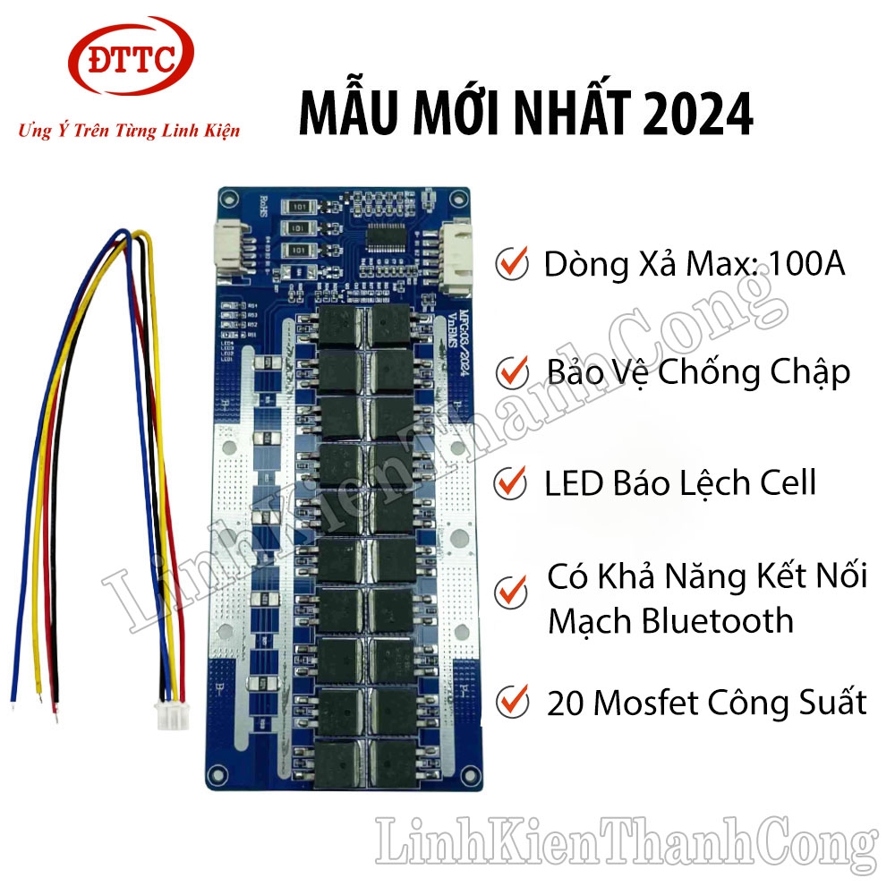 Mạch Bảo Vệ VnBMS 3.7V 3S 100A (20 Mosfet) Mẫu Cải Tiến 2024