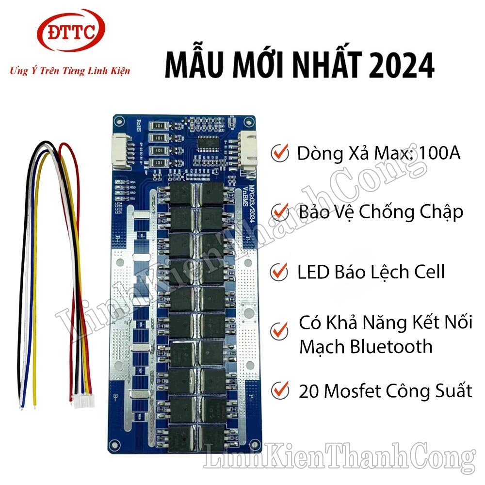 Mạch Bảo Vệ VnBMS 3.2V 4S 100A (20 Mosfet) Mẫu Cải Tiến 2024