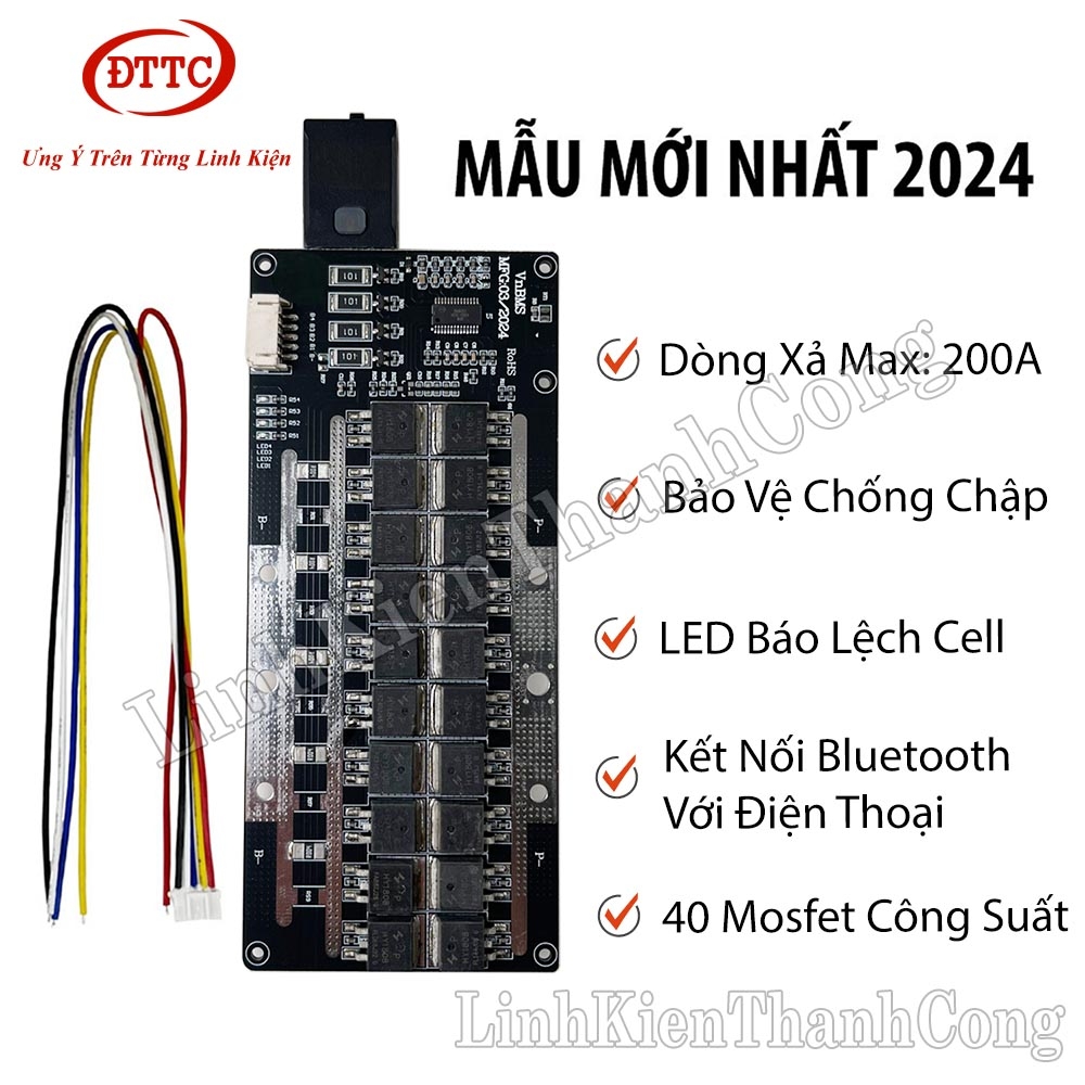 Mạch Bảo Vệ VnBMS 3.2V 4S 200A 40 Mosfet Sạc Xả Chung + Mạch Bluetooth