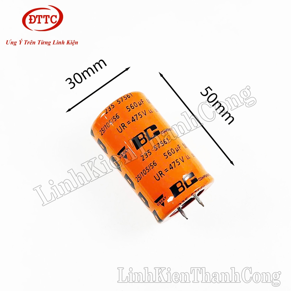 Tụ Hóa Vishay BC 560uF 475V 30x55mm Màu Cam