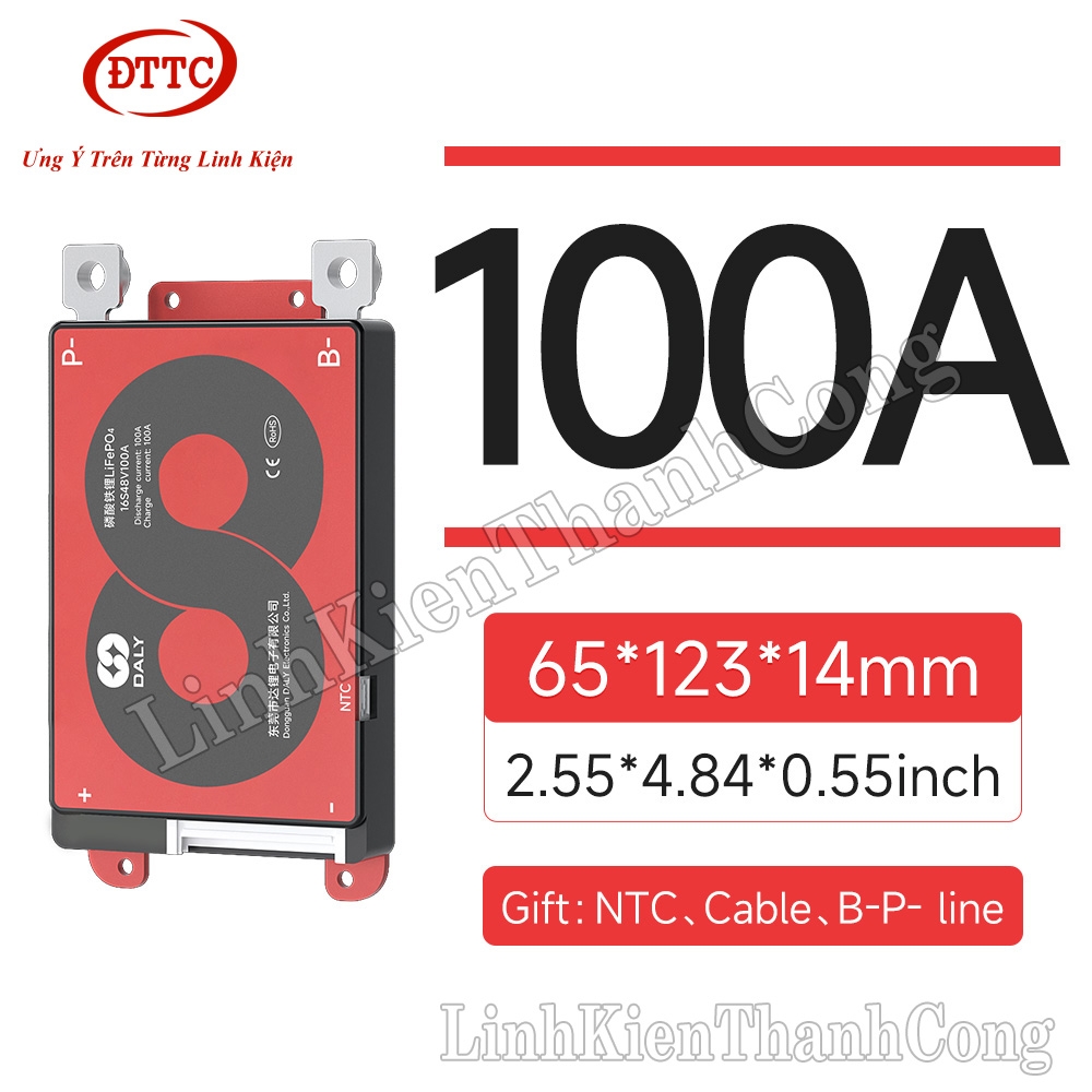 Mạch Bảo Vệ BMS DALY 48V 16S 3.2V 100A Mẫu K + NTC + 2 Dây Nguồn 7AWG