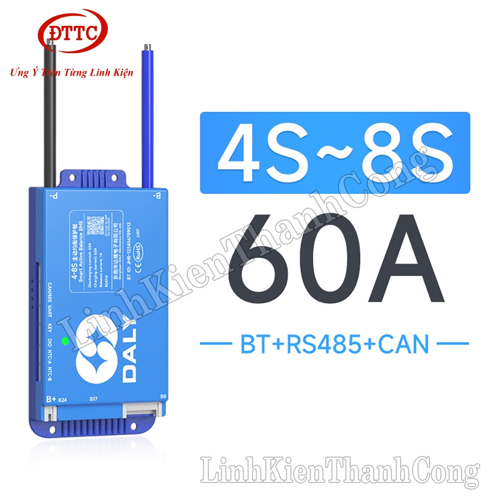 Mạch Bảo Vệ BMS DALY Thông Minh 12-24V 4S-8S 3.2V 60A, Có Cân Bằng Chủ Động 1A + NTC