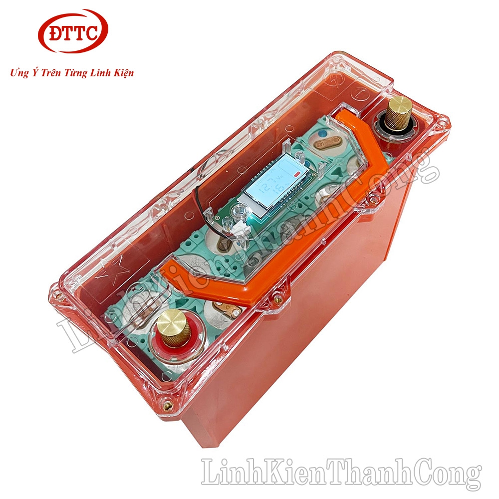 Hộp Nhựa Đóng Pin 12V 45Ah Màu Cam, Nắp Trong, Có Quai Xách, Đồng Hồ LCD