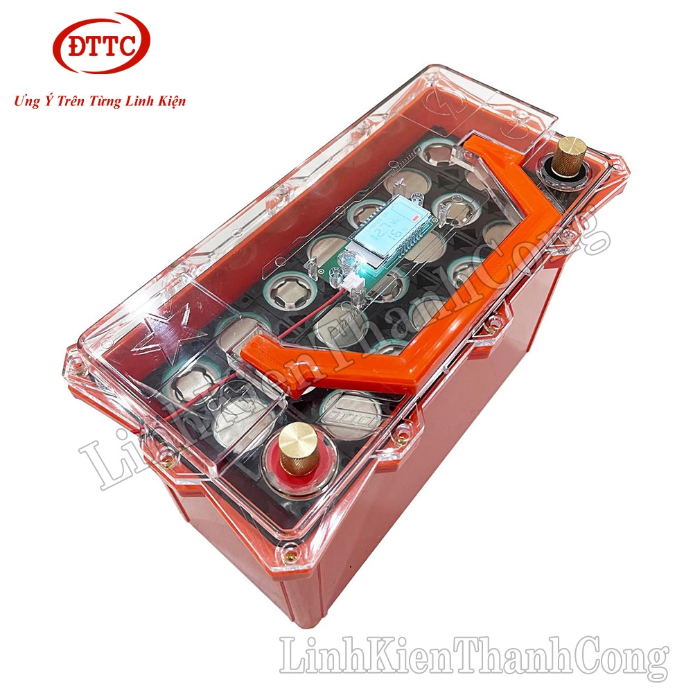 Hộp Nhựa Đóng Pin 12V 75Ah Màu Cam, Nắp Trong, Có Quai Xách, Đồng Hồ LCD
