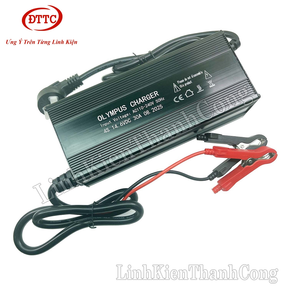 Bộ Sạc Pin Sắt Vỏ Nhôm OLYMPUS 4S 14.6V 30A Kẹp Đỏ Đen