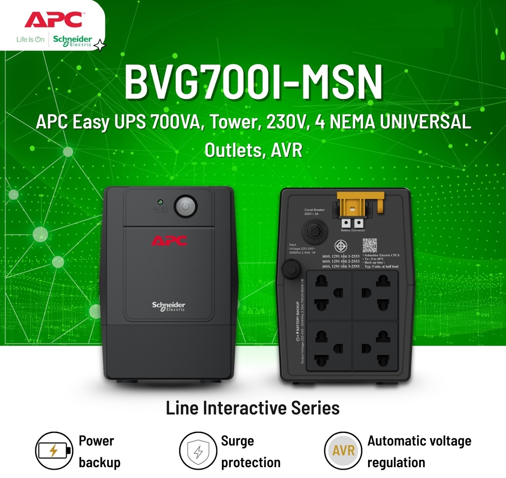 Bộ lưu điện APC UPS BVG700I-MSN 700VA/360W