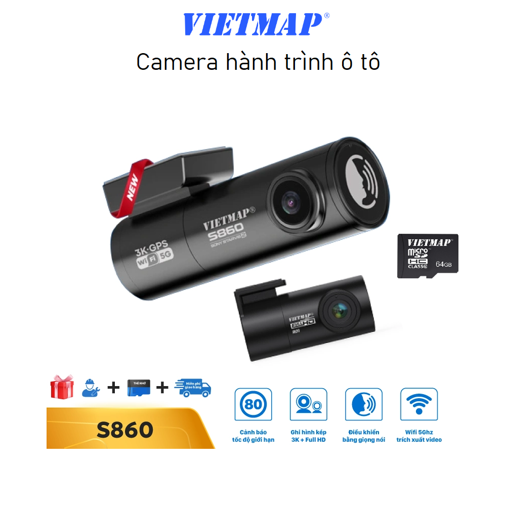 Camera hành trình Vietmap S860 trước 3K sau Full HD