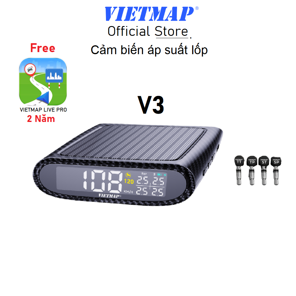 Cảm biến áp suất lốp Vietmap V3 tích hợp Cảnh báo tốc độ & Camera Giao thông