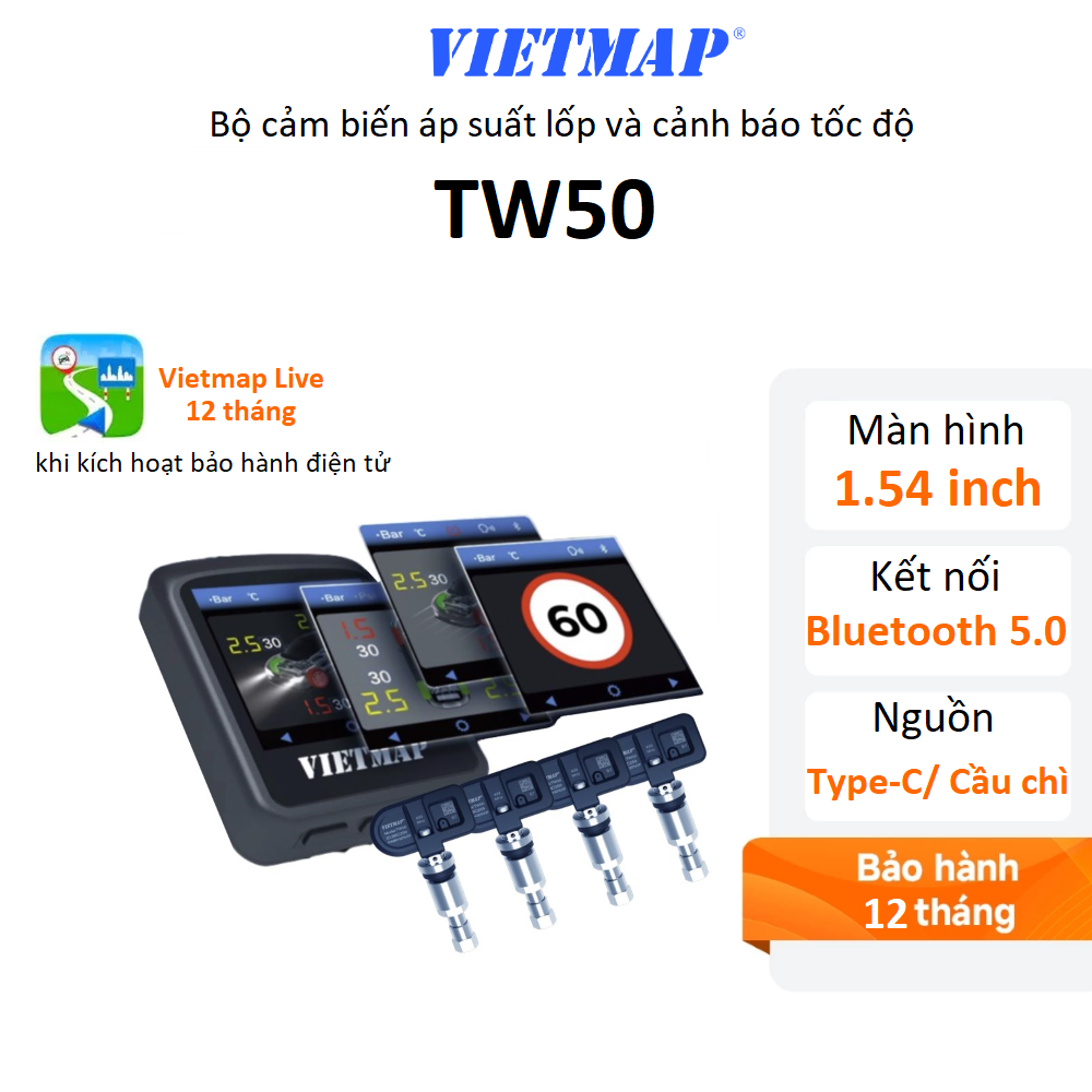 Cảm biến áp suất lốp Vietmap TW50 Tặng Vietmap Live 1 Năm - Hàng Chính Hãng