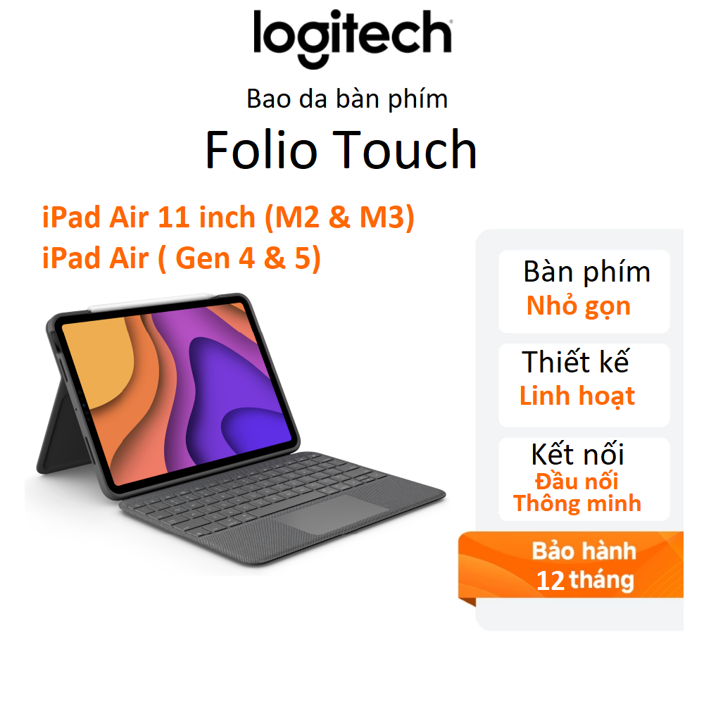 Bao da bàn phím bàn Logitech Folio Touch for iPad Air 11 inch (M2 & M3) và iPad Air (4 & 5) - Chính hãng Digiworld