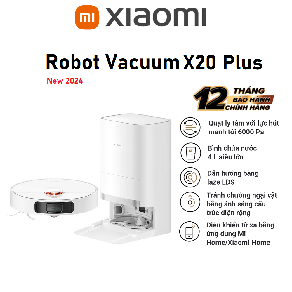 Robot hút bụi lau nhà Xiaomi Robot Vacuum X20+ ( X20 Plus ) - Hàng chính hãng