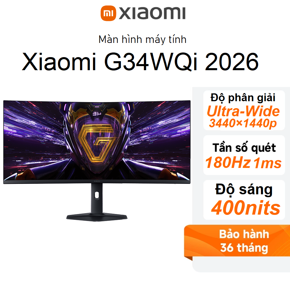 Màn hình máy tính Xiaomi G34WQi 2026 34inch 3K 3440x1440p/VA/180Hz/1 ms (ELA6562EU)
