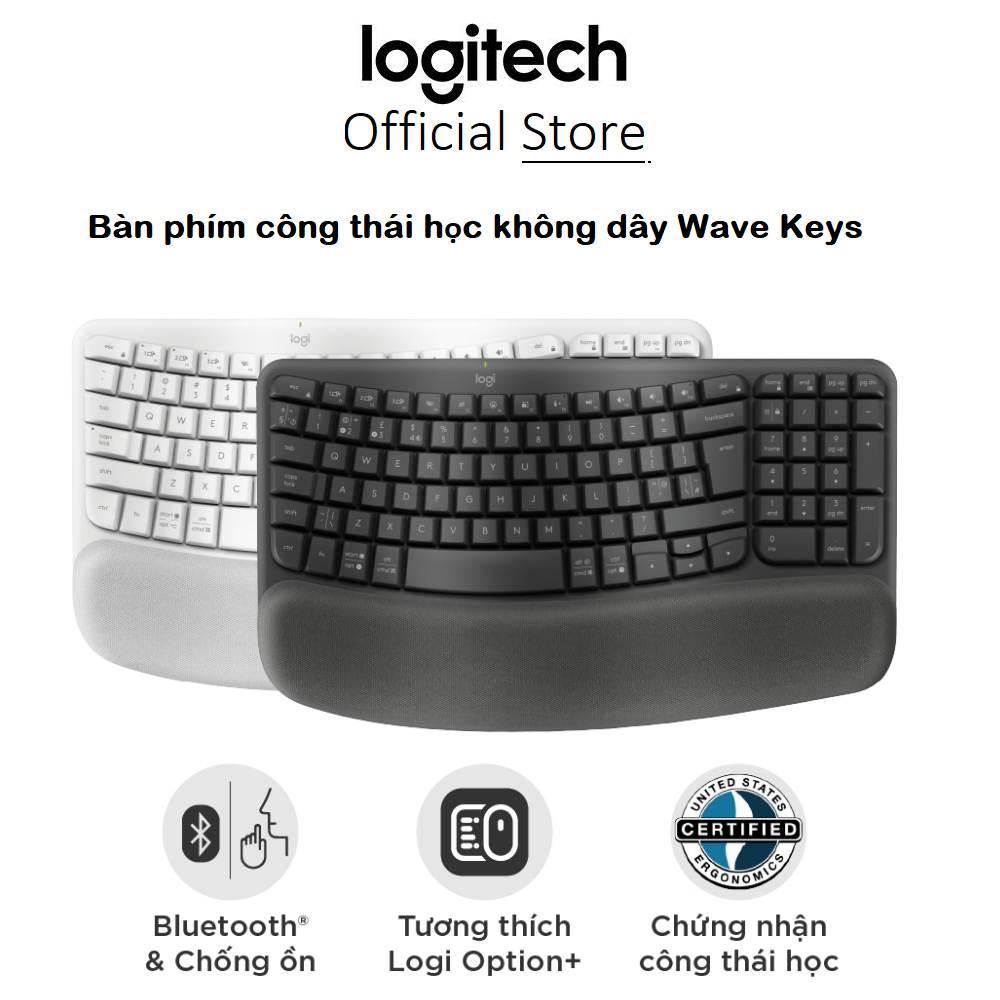 Bàn phím Logitech Wave Keys công thái học không dây Kết nối Bluetooth