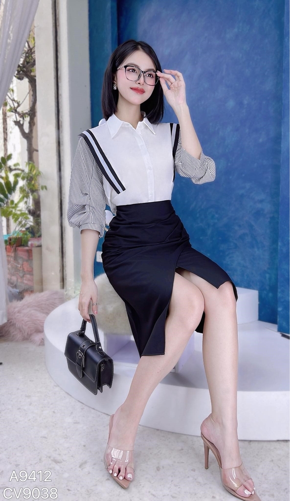 Áo Sơ Mi Phối Tay Sọc A9412