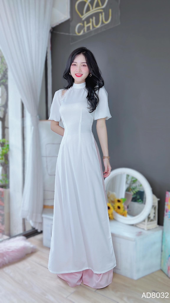 Áo Dài Pha Lưới Cổ Trụ AD8032 (áo lẻ)