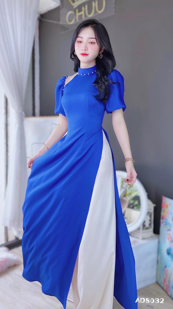 Áo Dài Pha Lưới Cổ Trụ AD8032 (áo lẻ)