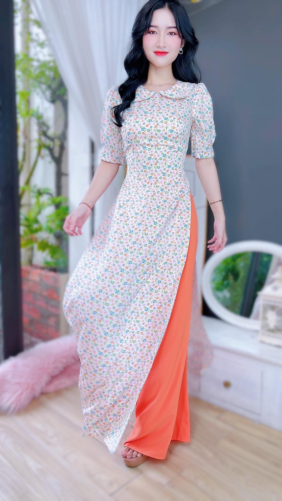 Áo Dài MG Cổ Sen Ren AD8045 (áo lẻ)