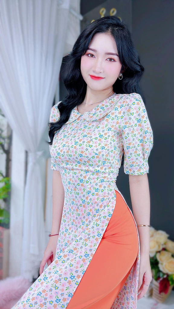 Áo Dài MG Cổ Sen Ren AD8045 (áo lẻ)