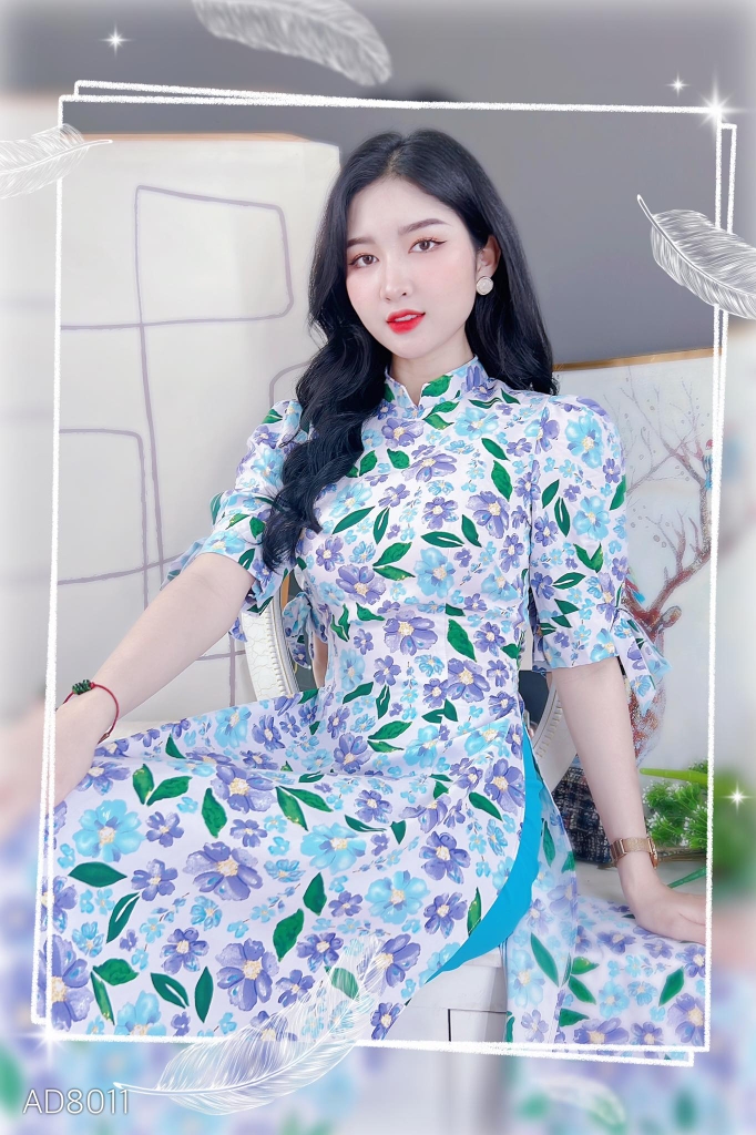 Áo Dài Hoa Mango Tay Nơ AD8011 (áo lẻ)